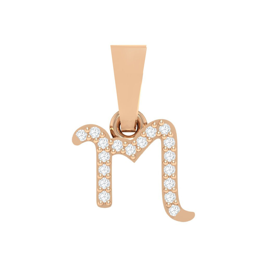 rose gold alphabet initial letter 'm' diamond pendant - 1