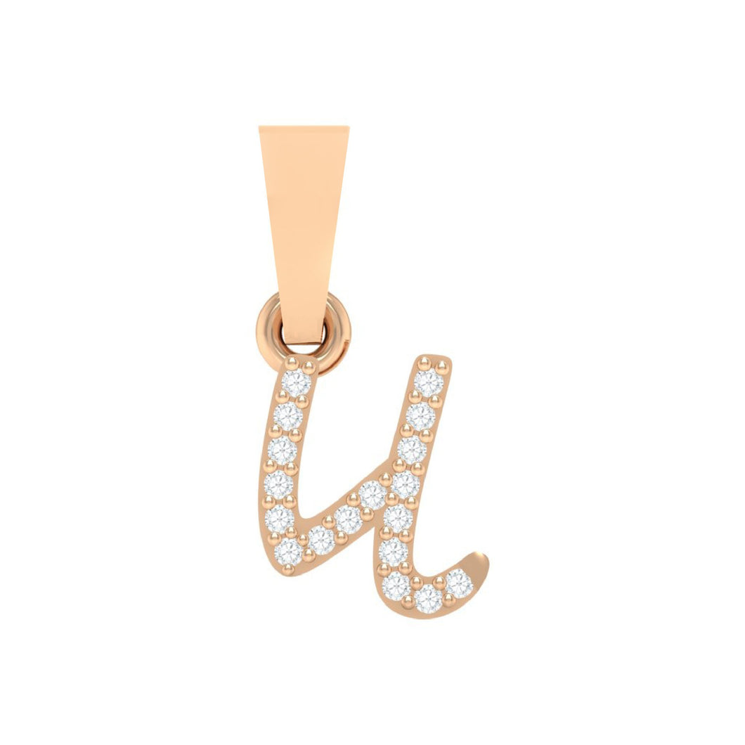 rose gold alphabet initial letter 'u' diamond pendant - 1