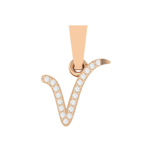 rose gold alphabet initial letter 'v' diamond pendant - 1