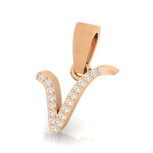 Load image into Gallery viewer, rose gold alphabet initial letter &#39;v&#39; diamond pendant - 2
