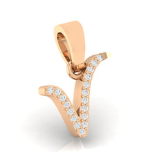 Load image into Gallery viewer, rose gold alphabet initial letter &#39;v&#39; diamond pendant - 3

