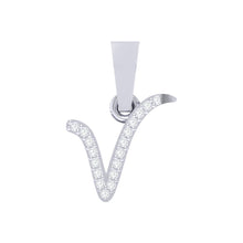 Load image into Gallery viewer, white gold alphabet initial letter &#39;v&#39; diamond pendant - 1
