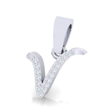 Load image into Gallery viewer, white gold alphabet initial letter &#39;v&#39; diamond pendant - 2
