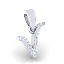 Load image into Gallery viewer, white gold alphabet initial letter &#39;v&#39; diamond pendant - 3
