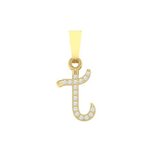 Load image into Gallery viewer, yellow gold alphabet initial letter &#39;t&#39; diamond pendant - 1
