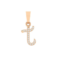 Load image into Gallery viewer, rose gold alphabet initial letter &#39;t&#39; diamond pendant - 1
