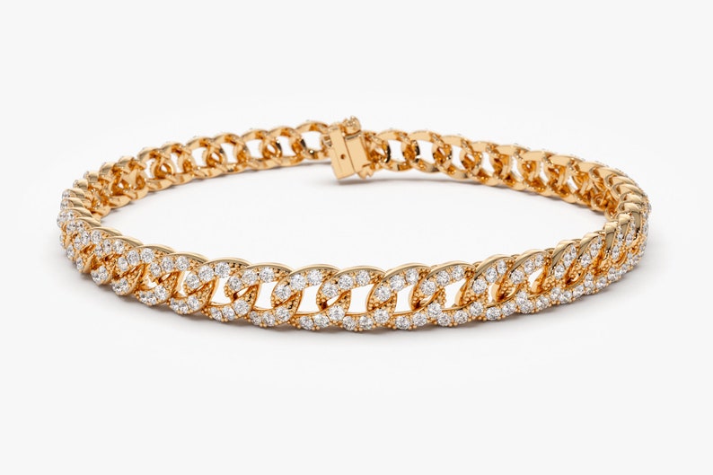 14Kt Rose Gold 4.8mm Curb Natural Diamond Link Bracelet
