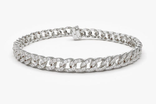 14Kt White Gold 4.8mm Curb Natural Diamond Link Bracelet