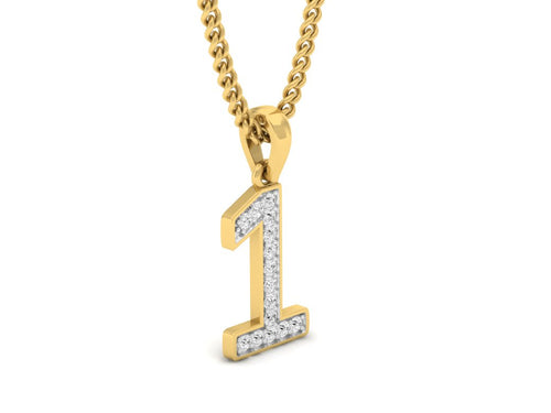 18Kt gold number 1 real diamond pendant by diamtrendz