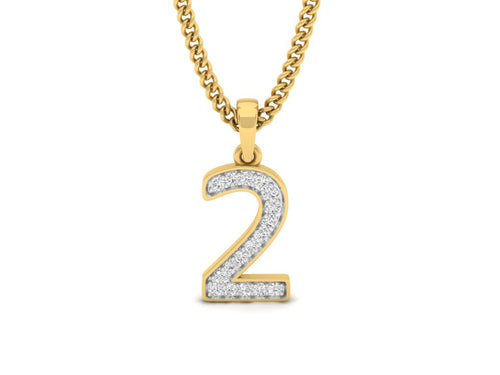 18Kt gold number 2 real diamond pendant by diamtrendz