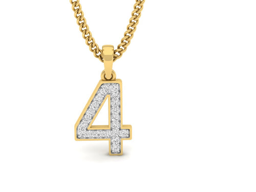 18Kt gold number 4 real diamond pendant by diamtrendz