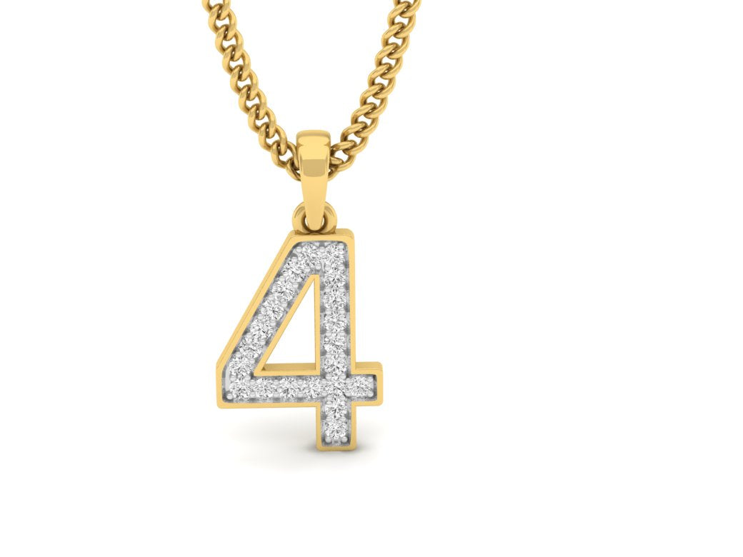 18Kt gold number 4 real diamond pendant by diamtrendz