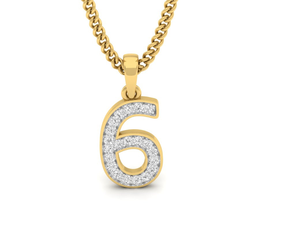 18Kt gold number 6 real diamond pendant by diamtrendz