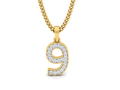 18Kt gold number 9 real diamond pendant by diamtrendz