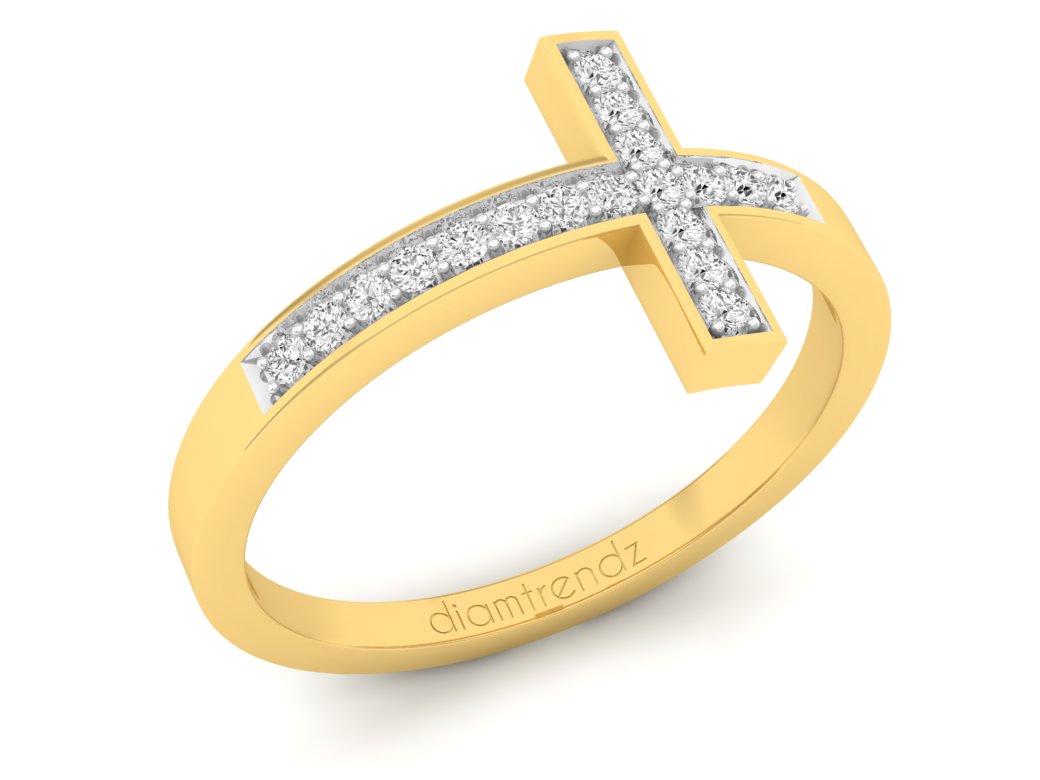 18Kt gold cross diamond ring by diamtrendz